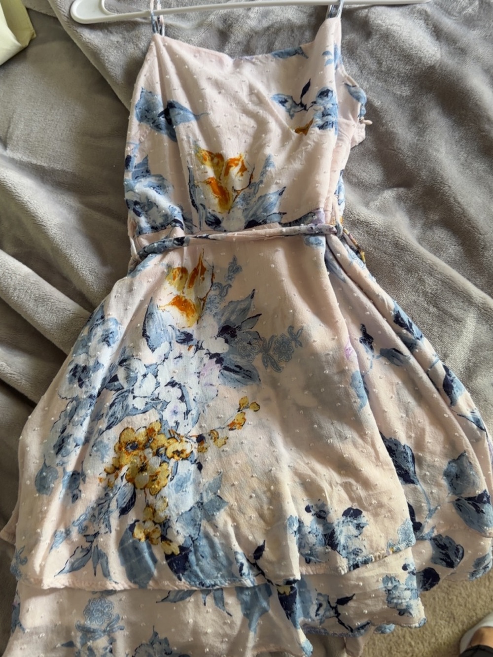 Altar'd State Blush Pink Floral A-Line Dress with Blue and Yellow Accents